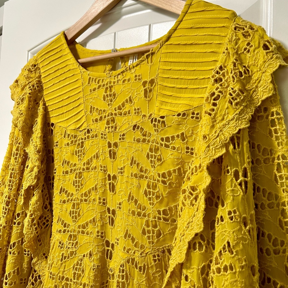 Anthropologie Yellow Lace Blouse - Picture 3 of 7